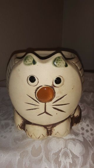 Vintage Pottery Cat Shaped Ceramic Planter