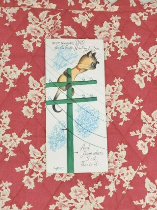 Vtg Rust Craft Embossed Dad Easter Greeting Card Cat On Telephone Wire Cooper