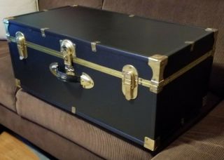 Vintage SEWARD Travel Trunk Storage Chest,  Coffee Table 30x16x12 Black/Gold 3