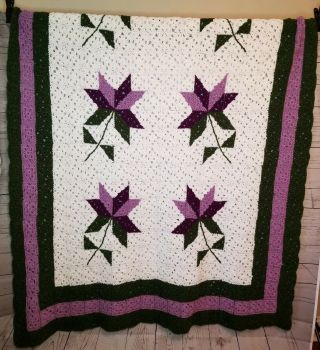 Purple Flower Afghan Blanket Throw Granny Chic Shabby 60 X 74 Ooak