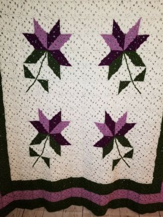 Purple Flower Afghan Blanket Throw Granny Chic Shabby 60 x 74 OOAK 2