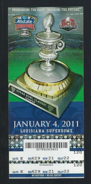 2010 - 11 Ncaa Sugar Bowl Full Football Ticket - Ohio State Buckeyes Vs Razorbacks