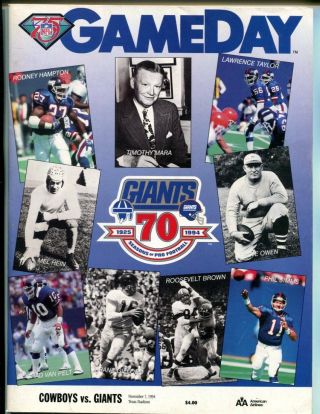 1994 Dallas Cowboys Vs York Giants Program 11/7/94 46938 Pfb1