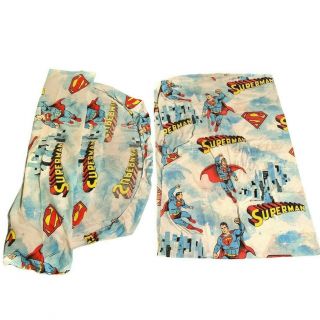 Vintage 1978 Dc Comics Superman Twin Flat And Fitted Sheets Superhero Fabric