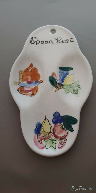Vintage Ceramic 3 Spoon Rest Hand Painted Fruit Design Japan Wall Decor