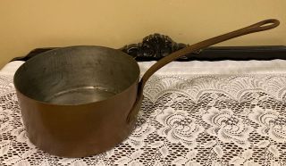 Antique Tin Lined Copper Pot 8 1/2 X 4 1/2” With Forged Steel Handle