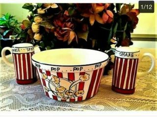 Everybody Loves Popcorn 3 Piece Popcorn Set Ceramic Bowl Sprinkler & Shaker