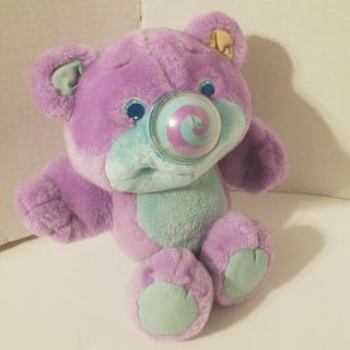 Playskool Nosy Bear Dizzy Plush 1987 Purple Stuffedanimal Spiral Spinning Nose