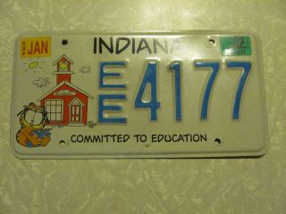 2001 Indiana Commited To Education License Plate Ee4177 Garfield