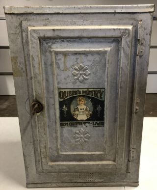 Antique Metal Bread And Cake Cabinet - “queen’s Pantry”