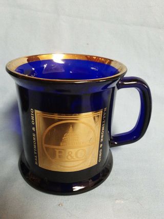 Vintage Baltimore & Ohio Railroad Coffee Mug Cobalt Blue & Gold Glass 12oz.