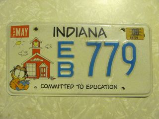 1999 Indiana Commited To Education License Plate Eb779 Garfield