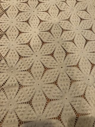 Antique Handmade Crocheted Cotton Bedspread Coverlet Popcorn Star 70 X 106”