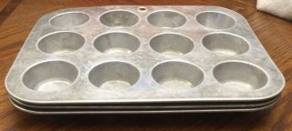 Set 3 Vintage Aluminum 12 Mini Muffin Cupcake Baking Pans Mirro & Foley 3