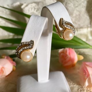 Gorgeous Vintage Art Deco/noveau Faux Pearl And Faux Diamonds Clip On Earrings