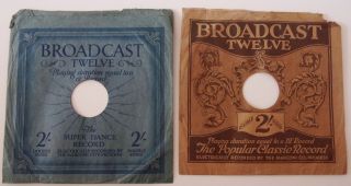 Two Vintage Uk Broadcast Twelve 10 Inch Sleeves For 78 Rpm Records 1930 