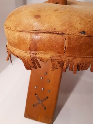 Vintage Camel Saddle Middle Eastern brown Wood Footstool Ottoman Stool 1 2