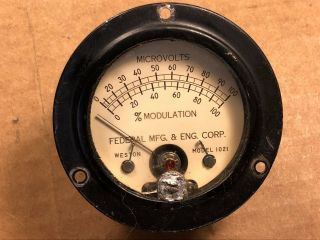 Vintage Weston Model 1021 Percent Modulation Meter Measures 0 - 100 Uv Gauge