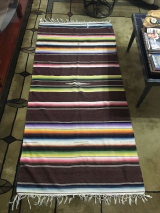 Vintage Antique Mexican Southwest Saltillo Serape Blanket Rug 77 X 35 As Found