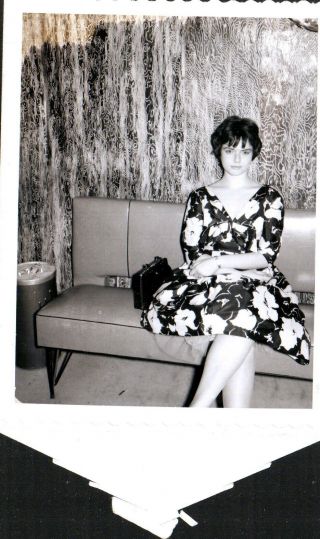 Vintage Polaroid Snapshot,  Sexy Lady,  Legs Crossed Great Dress,  Classic Beauty