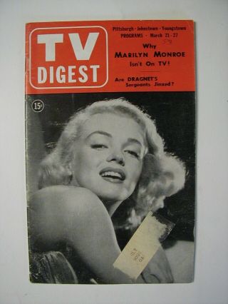 Rare Pittsburgh 1953 March 21 Tv Digest Guide Marilyn Monroe Jack Webb Dragnet