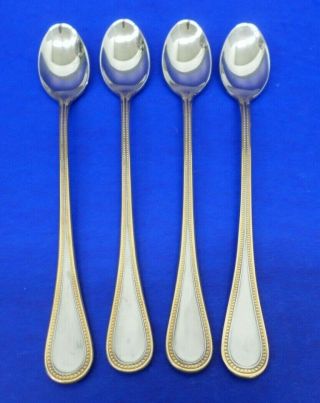 4 - Towle Beaded Antique Gold Satin 18/8 Stainless Germany Iced Tea Spoons
