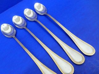 4 - Towle BEADED ANTIQUE GOLD Satin 18/8 Stainless Germany ICED TEA SPOONS 2