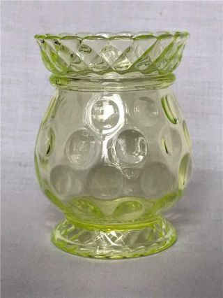 Antique Canary Yellow Vaseline Glass Thumbprint & Rope Vase Central Glass