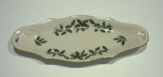 Vintage Lenox Holiday Dimension Holly & Berry Condiment Open Handle Usa