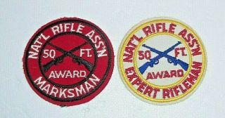 (2) Vintage Nra 50 Ft Award Hunting Shooting Patches Marksman Expert Rifleman