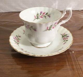 Vintage Royal Albert Bone China England Tea Cup Saucer White Purple Pink Floral