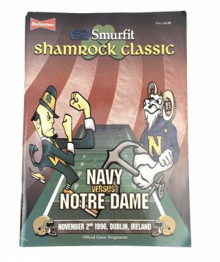 1996 Shamrock Classic Navy Vs.  Notre Dame Football Game Program Dublin Ireland