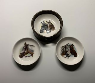 Set 4 Vintage Japan Ceramic Horse Head Coasters Holder Mid Century China Barware