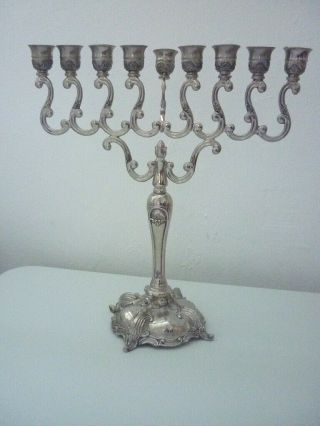 Hanukkah Menorah Jewish Lamp - Elegant Antique Design,  Judaica Art Silver Plated