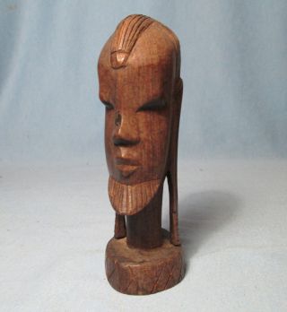Vintage African Hand Carved Wood Male Bust Tribal Sculpture Statue