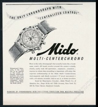 1948 Mido Multi Centerchrono Chronograph Watch Photo Vintage Print Ad