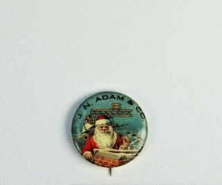 Rare Antique Santa Claus Celluloid Pin Back Button With Plane And Rifle In Santa
