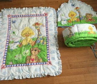 Little Suzy’s Zoo Baby Crib Comforter Quilt Blanket Vintage W/ Gerber Bumper Pad