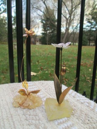 Vintage Mcm Metal Art Flower Kinetic Sculpture Figurines Flowers By Frances
