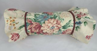 Croscill Discontinued Vtg Granada Green Striped & Pink Floral Neck Roll Pillow