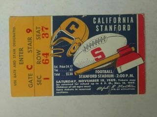 California Golden Bears Vs Stanford Indians Nov - 1949 Ticket Stub Ncaa Football