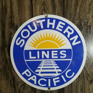 Vintage Southern Pacific Lines Porcelain Enamel Metal Sign Ande Rooney 10 "