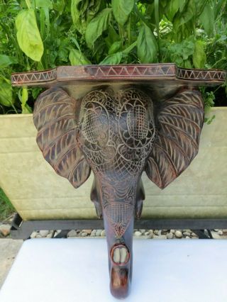 Vintage Indian Elephant Wall Shelf Plate Display With Upturned Lucky Trunk