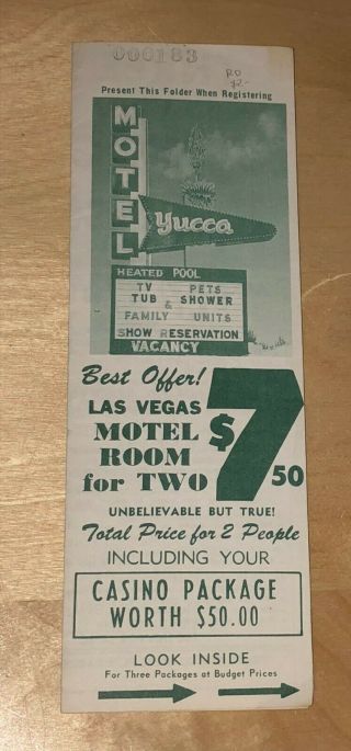 Vintage Las Vegas Yucca Motel Brochure Map Silver Slipper Gambling Hall Saloon