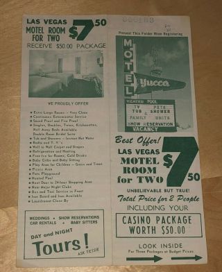 Vintage Las Vegas Yucca Motel Brochure Map Silver Slipper Gambling Hall Saloon 3