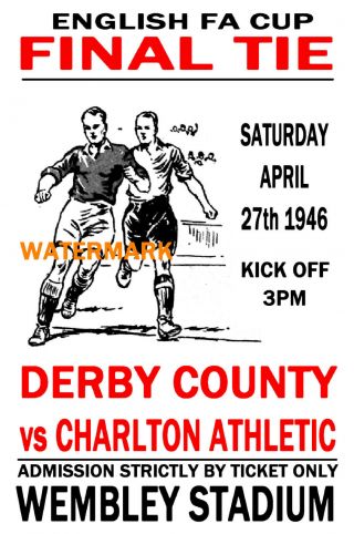 1946 Fa Cup Final - Derby County (winners) V Charlton - Vintage Style Poster