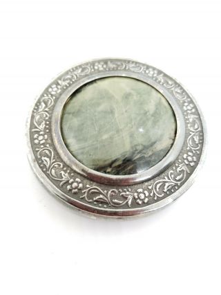 Gorgeous Unique Antique Vintage Silver Green Marble Makeup Compact