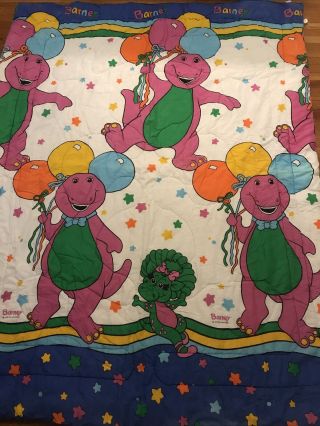 Rare Vintage 1993 Barney Purple Dinosaur Comforter Quilt Twin Size Euc