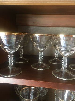 Vintage Martini Cocktail Glass Set 10 Gold Rims Stemware Barware Beehive Mcm