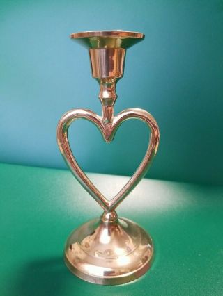Vintage Brass Candle Holder Heart Shaped Candlestick Reversible India Made Euc